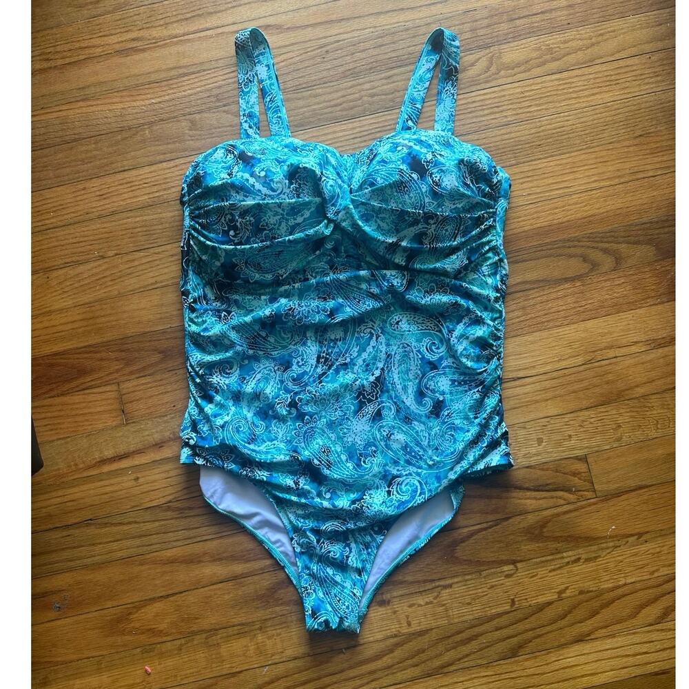 Aqua Eve Blue Paisley One Piece Swimsuit 20W Retro Tummy Control Chic
